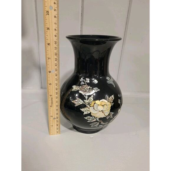 Vintage Mother of Pearl Inlaid Vase Resin Flower birds - Picture 8 of 9